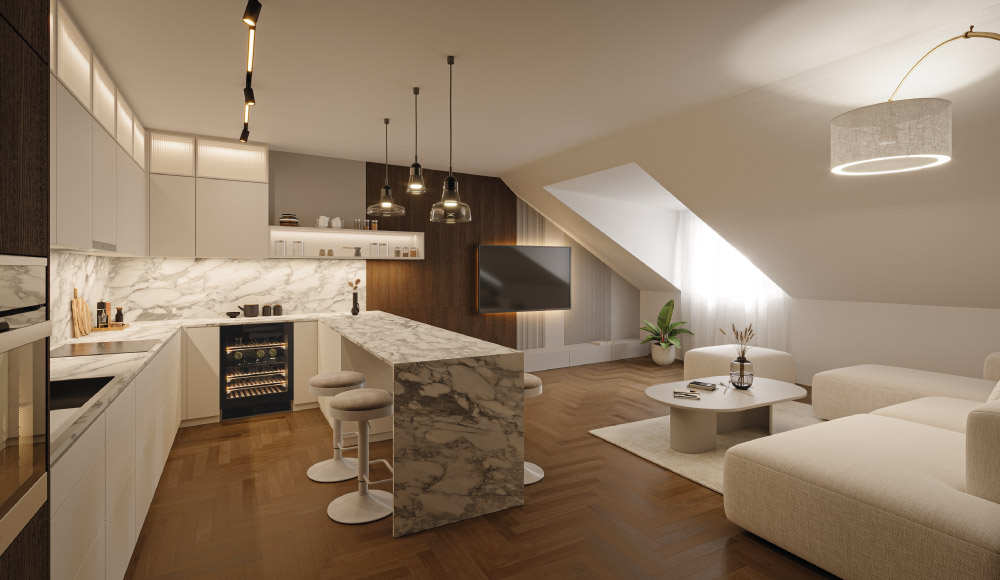 Predaj byt mezonet 3 izbový obývacia izba kuchyňa